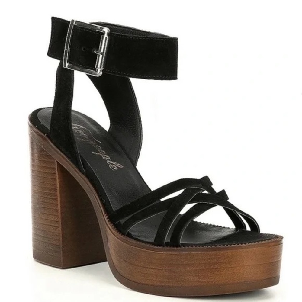 Free People Laney Suede Platform Block Heel Sandals Neutral Tone Size 39 US 8.5 - Picture 3 of 10